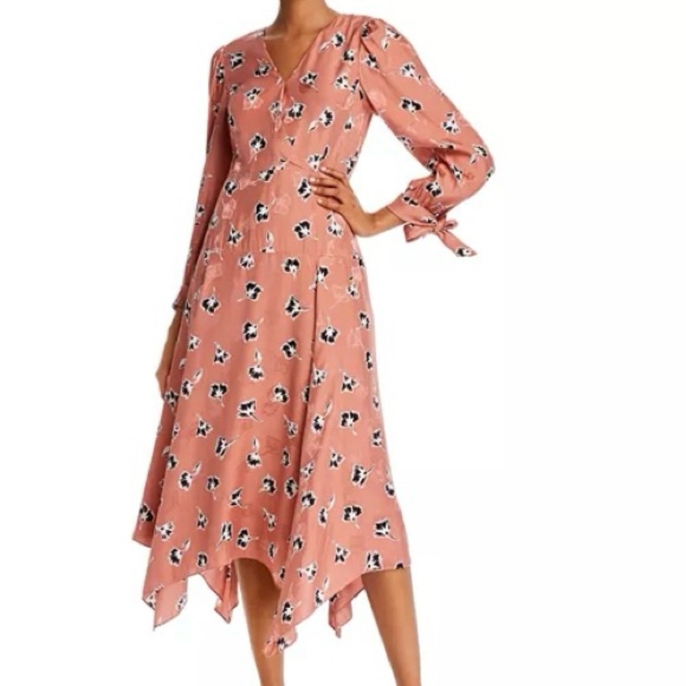 Rebecca Taylor 2019 Ready-to-wear Silk Paintbrush Tie Detail Floral Midi Dress